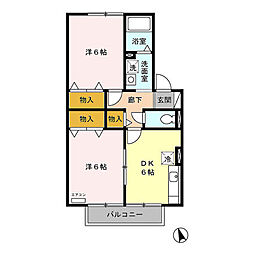 JR両毛線 伊勢崎駅 徒歩25分の賃貸アパート 1階2DKの間取り