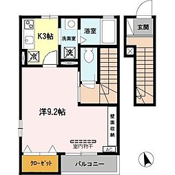 ツゥリーフ 2階1Kの間取り