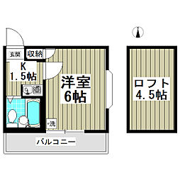 ブラウン第2 1階1Kの間取り