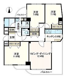 グランドメゾン池尻 6階3LDKの間取り