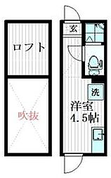西武新宿線 上石神井駅 徒歩10分の賃貸アパート 2階ワンルームの間取り