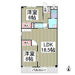 東武伊勢崎線 武里駅 徒歩10分の賃貸マンション 2階2LDKの間取り