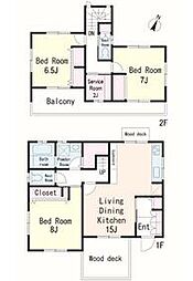 京王高尾線 めじろ台駅 徒歩8分の賃貸一戸建て 1階3LDKの間取り