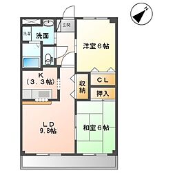 リバーホーム桜作 3階2LDKの間取り