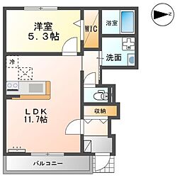 ドエル・アイリス 1階1LDKの間取り