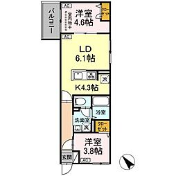 セレスティア白鳥 2階2LDKの間取り