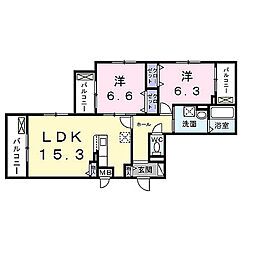 メゾンドエフ 2階2LDKの間取り