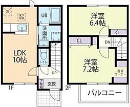 JR水戸線 結城駅 徒歩27分の賃貸アパート 1階2LDKの間取り