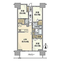 プラウドタワー清澄白河 6階3LDKの間取り
