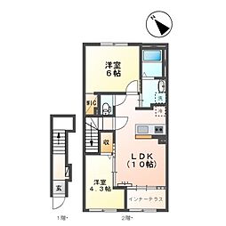 JR武蔵野線 三郷駅 徒歩20分の賃貸アパート 2階2LDKの間取り