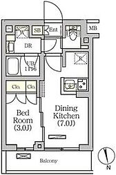 京急本線 新馬場駅 徒歩4分の賃貸マンション 5階1DKの間取り