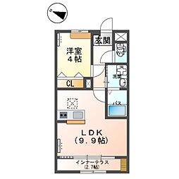 JR常磐線 ひたち野うしく駅 8.1kmの賃貸アパート 1階1LDKの間取り