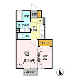 アメニティー 1階2Kの間取り