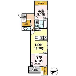 小田急小田原線 祖師ヶ谷大蔵駅 徒歩11分の賃貸アパート 2階2LDKの間取り