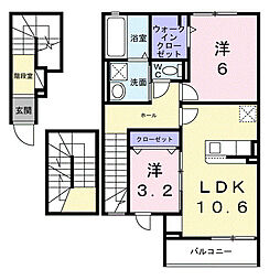 東武東上線 武蔵嵐山駅 徒歩5分の賃貸アパート 3階2LDKの間取り