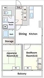 サンシャインメゾン 2階2DKの間取り