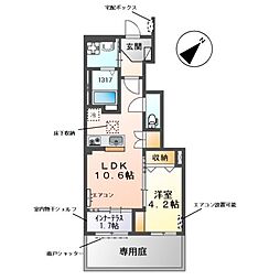 JR武蔵野線 東川口駅 徒歩19分の賃貸アパート 1階1LDKの間取り