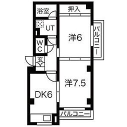 ベルダ中宮 3階2DKの間取り