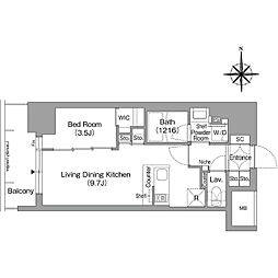 Osaka Metro堺筋線 北浜駅 徒歩4分の賃貸マンション 7階1LDKの間取り