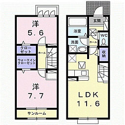 Ｋ．Ｚ　ｗｉｌｌ　Ｊ 105 1階2LDKの間取り
