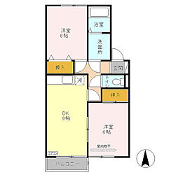 フラワーレジデンス森田　壱番館 2階2DKの間取り