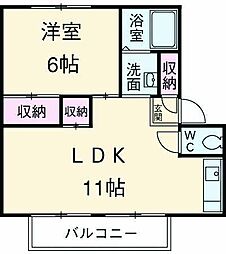 泉タウン20 2階1LDKの間取り