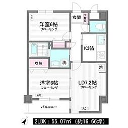 ヴィルヌーブ南麻布 4階2LDKの間取り