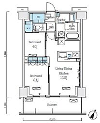 東京メトロ南北線 志茂駅 徒歩8分の賃貸マンション 5階2LDKの間取り