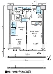 東京メトロ南北線 志茂駅 徒歩8分の賃貸マンション 9階2LDKの間取り