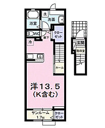 パフュームI 205 2階ワンルームの間取り