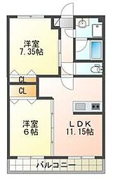 グランメゾンノス・リオ 4階2LDKの間取り