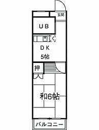 ベルハイツ大谷 4階1Kの間取り