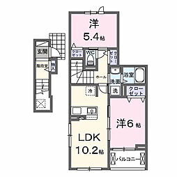 東武野田線 六実駅 徒歩11分の賃貸アパート 2階2LDKの間取り