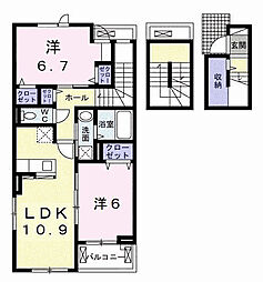 東武野田線 六実駅 徒歩11分の賃貸アパート 3階2LDKの間取り