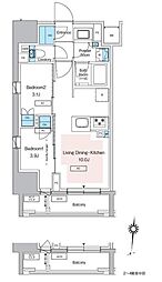 JR総武本線 錦糸町駅 徒歩9分の賃貸マンション 6階2LDKの間取り