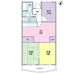 東急田園都市線 長津田駅 徒歩14分の賃貸マンション 3階2SDKの間取り