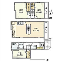 小山戸建 1階3LDKの間取り
