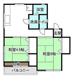 ガーデンピース 1階2DKの間取り