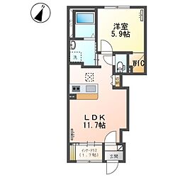クレアベル 1階1LDKの間取り