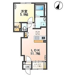 クレアベル 1階1LDKの間取り