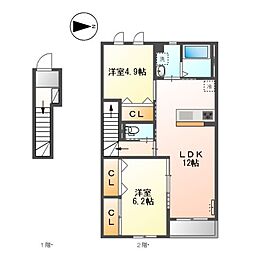 マーブル 2階2LDKの間取り
