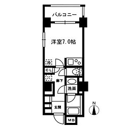 西武新宿線 下落合駅 徒歩5分の賃貸マンション 2階ワンルームの間取り