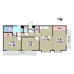 日暮里舎人ライナー 見沼代親水公園駅 徒歩24分の賃貸マンション 3階3LDKの間取り