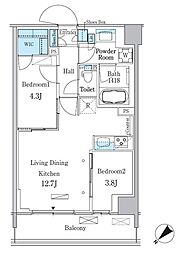京急本線 立会川駅 徒歩5分の賃貸マンション 4階2LDKの間取り