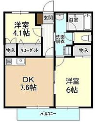 みなみハイツ 2階2DKの間取り