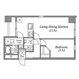 JR京葉線 八丁堀駅 徒歩3分の賃貸マンション 1階1LDKの間取り