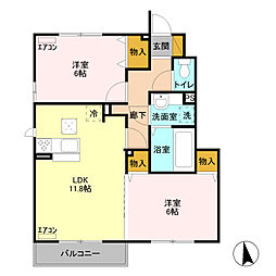 マル・クレール 1階2LDKの間取り