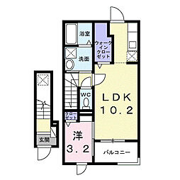 クオーレ国立 2階1LDKの間取り
