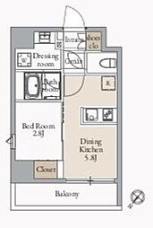 都営大江戸線 蔵前駅 徒歩3分の賃貸マンション 5階1DKの間取り