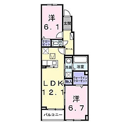 リーフ 1階2LDKの間取り